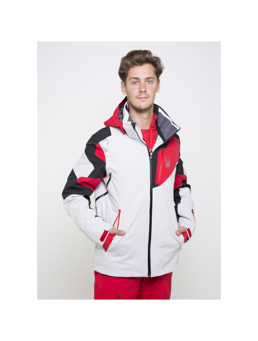 Spyder, Leader Skijacke Herren, zirrus grau - schwarz - rot
