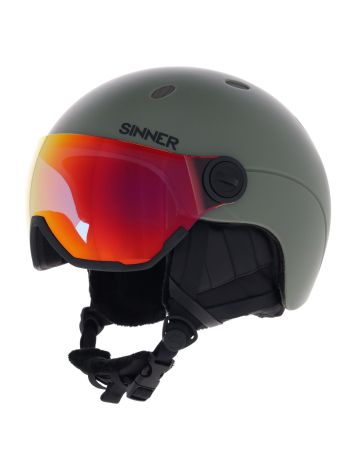 Sinner, Titan Visor Skihelm mit Visier Unisex Matte Moss Green - Blue Mirror Cat. 2 blau, grün